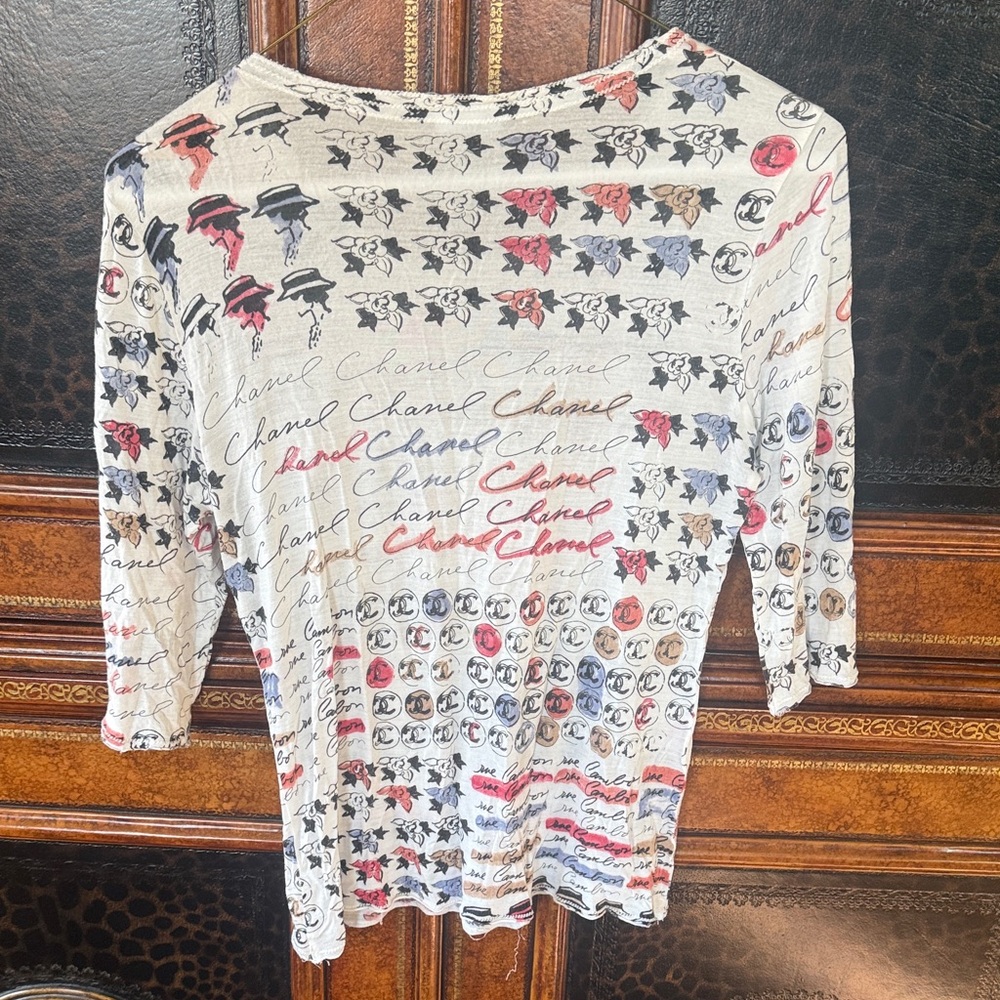 Chanel White Multicolor Graphic Long Sleeve Top - Picture 2 of 3